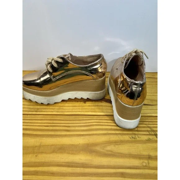 Metallic Rose Gold Platform Oxford Shoes Size 7.5 Lug Sole Chunky Lace-Up - Picture 7 of 8